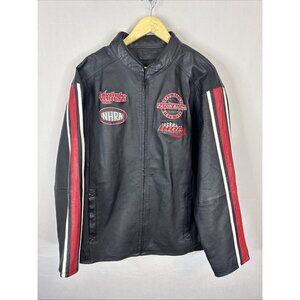 Choko NHRA Drag Racing Black Leather Jacket XL Racing‎ Patch Moto
